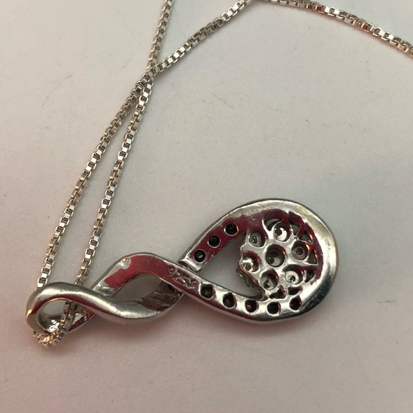 Sterling Silver and Diamond Infinity Ribbon Pendant and Sterling Box chain. - Picture 5 of 5